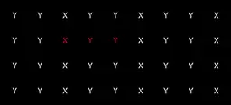 Red and white XYY pattern on black background