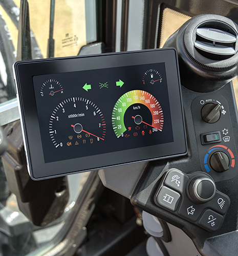 Color touchscreen display in excavator cabin